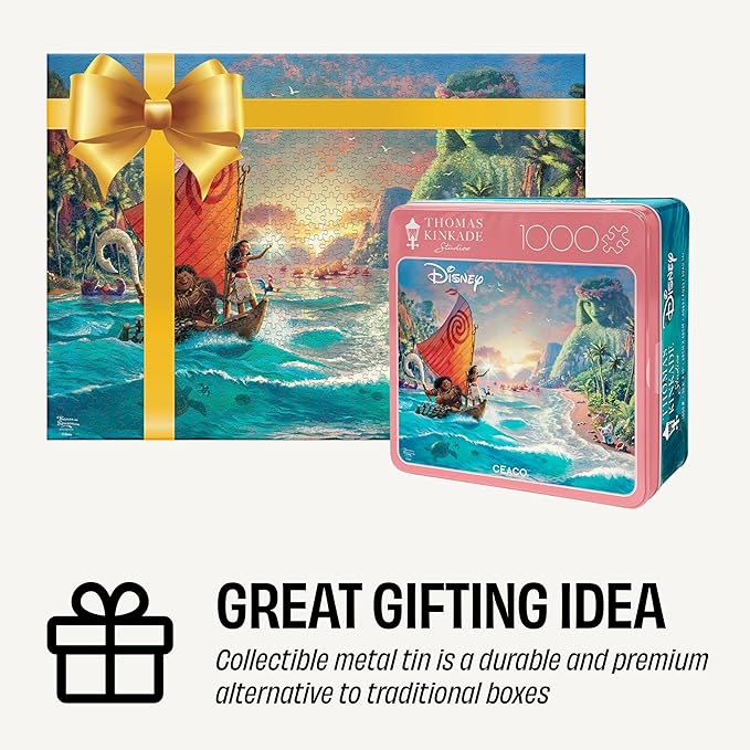 Ceaco - Disney - Thomas Kinkade - Moana - 1000 Piece Jigsaw Puzzle for Adults - Collectible Tin Case - Finished Size is 26.6 x 19