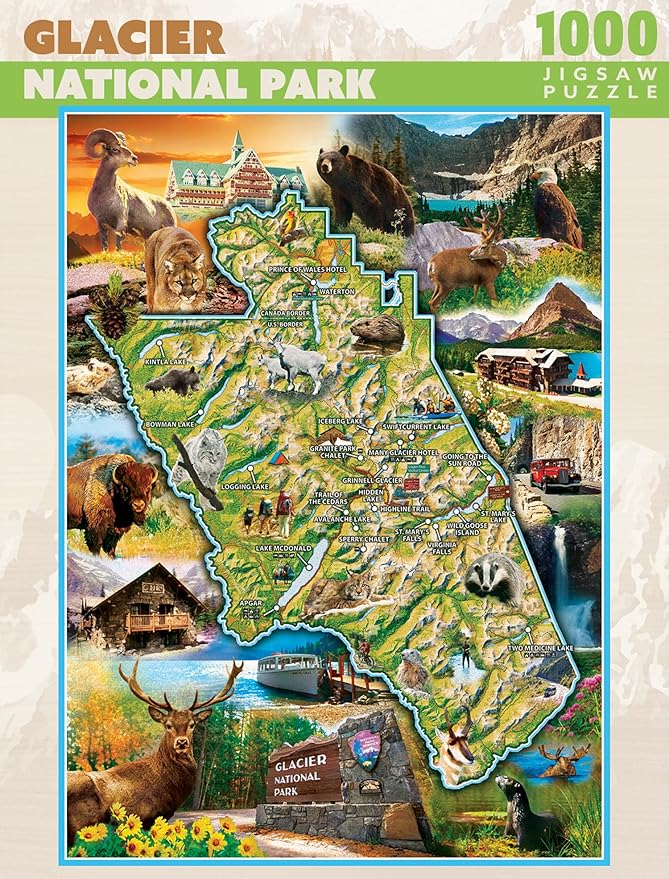 MasterPieces National Parks Maps 1000 Piece Jigsaw Puzzle for Adults, Family, Or Youth - Glacier National Park