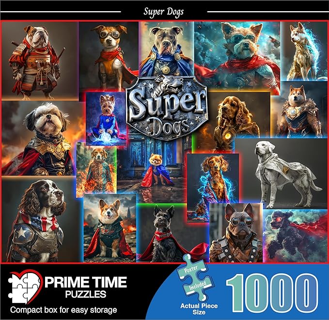 Superhero Dog - 1000 Piece Collage Jigsaw Puzzle - Colorful and Funny Adult Puzzle | Great for Adults & Kids - Cute Dogs and Puppy Like French Bulldog, Spaniel and Corgi (Super Dogs)