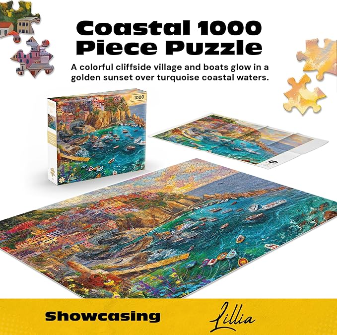 Buffalo Games – Cinque Terre Seas – 1000 Piece Jigsaw Puzzle - Premium Gold Collection Giftable Puzzle for Adults – Precision-Cut Pieces, Beautiful Artwork, and Hours of Relaxing Fun