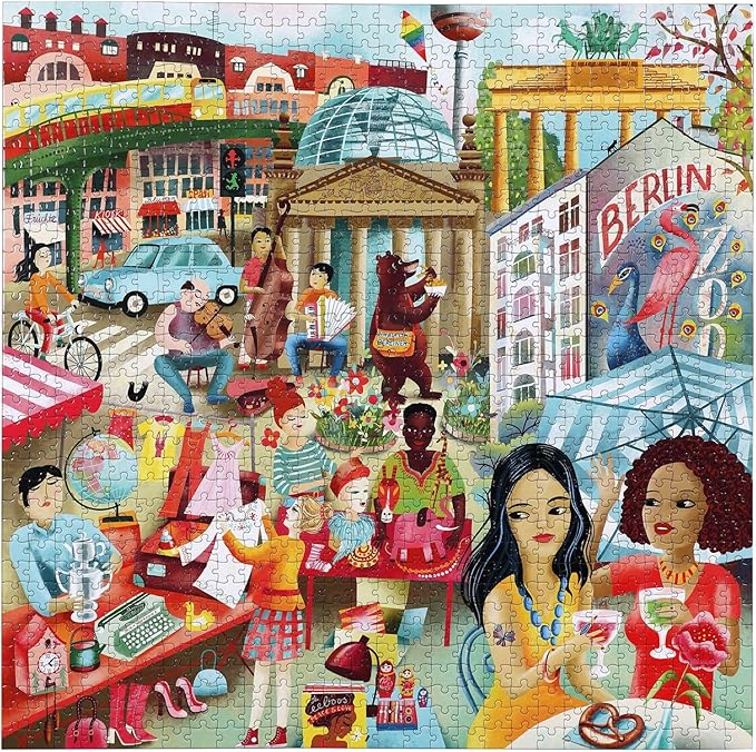 eeBoo 1000 Piece Puzzle - Berlin Life Jigsaw Puzzle for Adults, Square 23" x 23" Made with Recycled Board & Vegetable-Based Ink