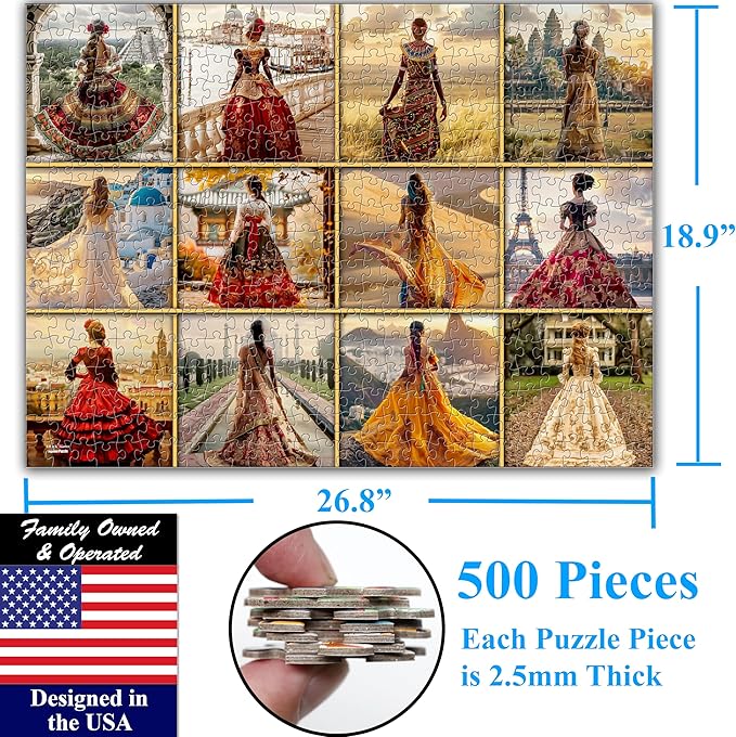 Think2Master Beautiful Dresses from Around The World 500 Pieces Very Large Pieces Jigsaw Puzzle for 13+ Adults & Seniors. Elegant Dresses Vibrant Colors, Cultural Art Size: 26.8” X 18.9”