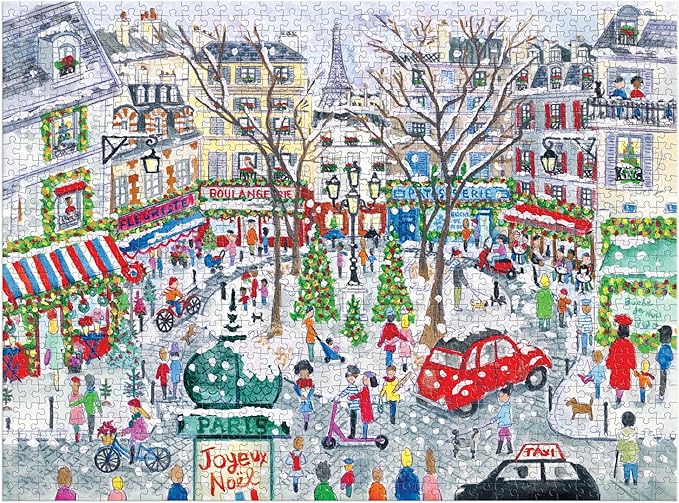 Galison Christmas in Paris – 1000 Piece Michael Storrings Jigsaw Puzzle Featuring Beautiful Artwork of A Busy Holiday Street in Saint Germain Paris