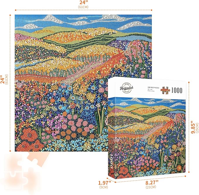 Jigsaw Puzzles for Adults 1000 Pieces, Pretty Flowers Square Challenging Unique Puzzle for Game Night Family Home Decor, 24x24 Inches, Pixel Flowers