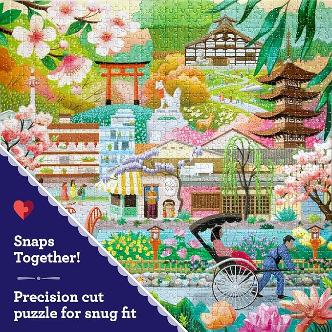 eeBoo 1000 Piece Puzzle - Seasons in Kyoto Jigsaw Puzzle for Adults, Square 23" x 23" Made with Recycled Board & Vegetable-Based Ink