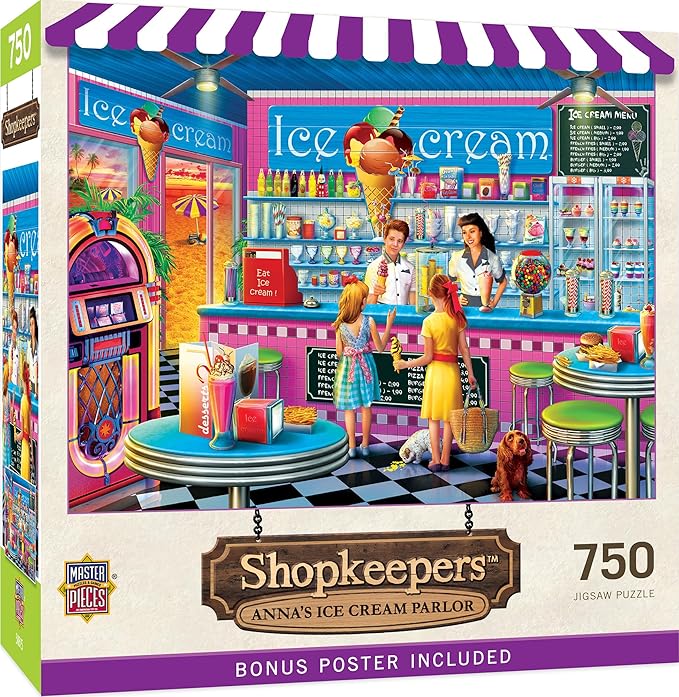 Masterpieces 750 Piece Jigsaw Puzzle for Adults and Family - Anna's Ice Cream Parlor - 18"x24"