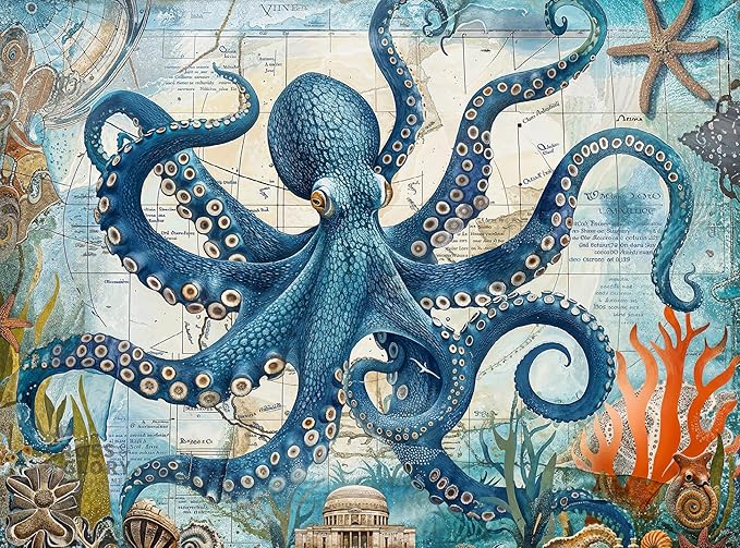 Cross & Glory 1000 Piece Jigsaw Puzzle for Adults | Neptune’s Navigator: The Octopus Voyage | Marine Ocean Artwork Puzzle | Challenging Brain Teaser