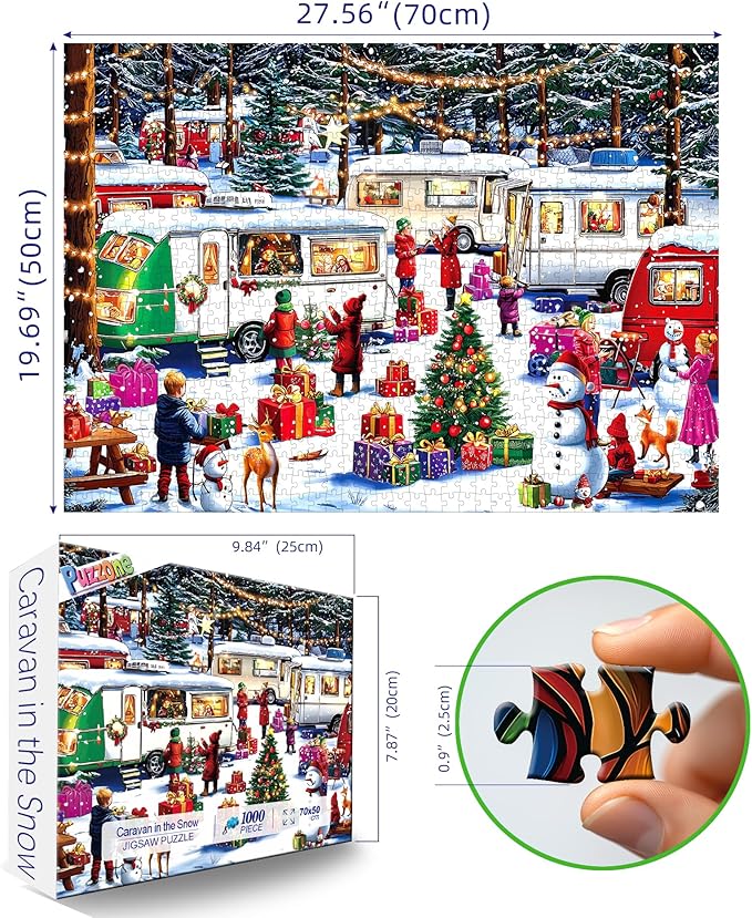 Christmas Puzzles for Adults 1000 Pieces, Caravan in the Snow - Winter Camping Jigsaw Puzzle Adults and Teens Family Challenging for Party Game & Family Fun (27.5" x 19.7")