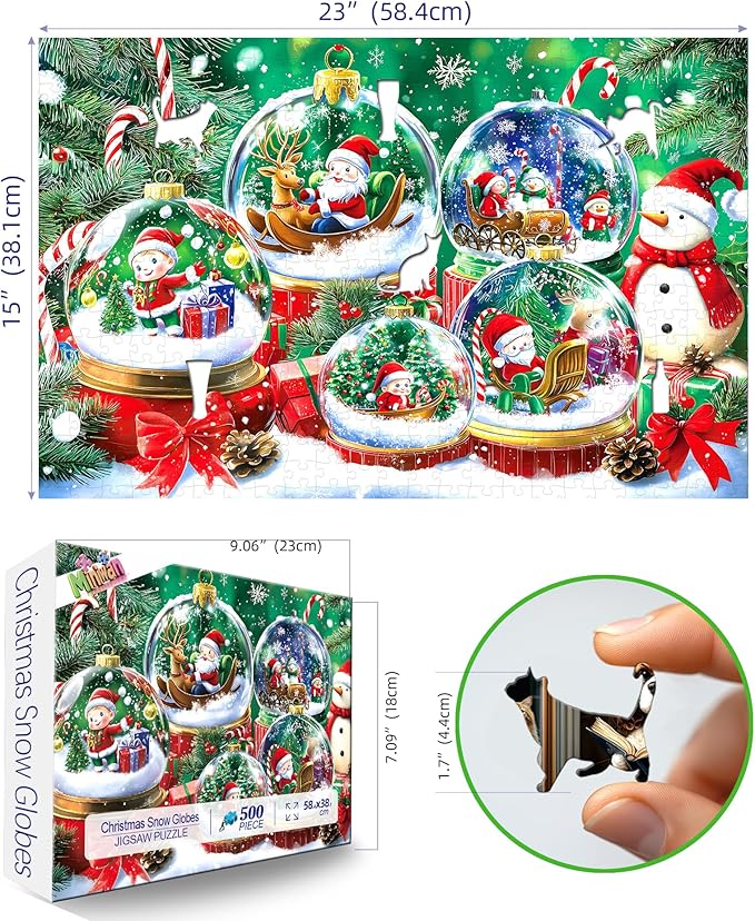 Christmas Glass Crystal Ball 500 Piece Puzzles for Adults, Christmas Jigsaw Puzzles, for Gifts Birthday Holiday Party Games Family, 23x15 Inch Dust Free