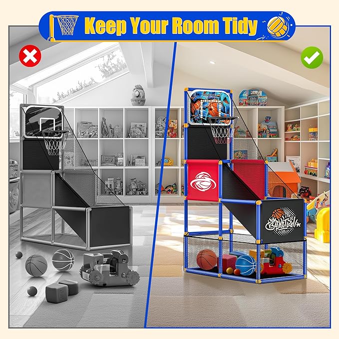 Kids Arcade Basketball Hoop Indoor Outdoor Single Shot Basketball Game for Toddler,Carnival Games Sport Gifts for Boys Girls Ages 3-8 Years Old,Ideal for Competition