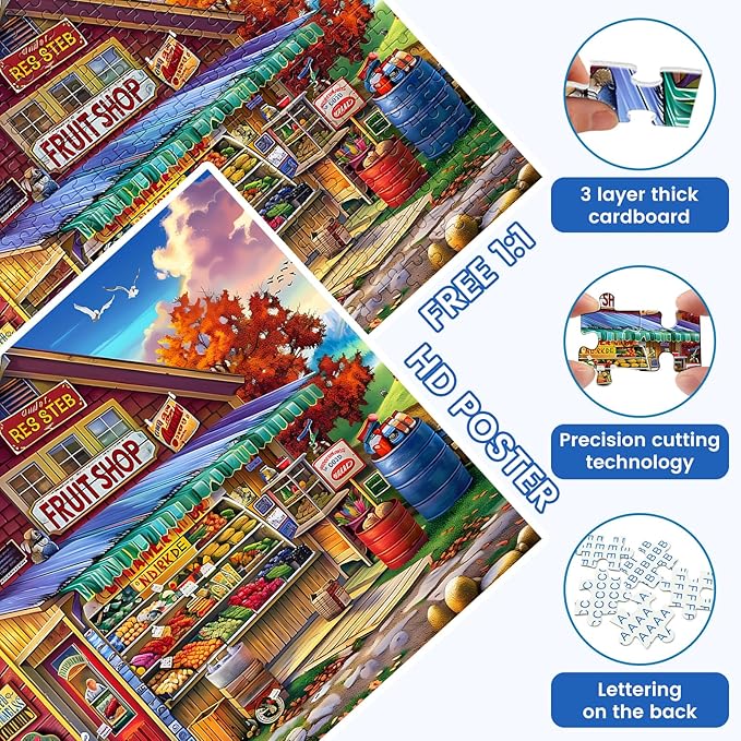 500 Pieces Puzzle for Adults, Country Store Puzzles, Landscape Jigsaw Puzzles, Creative Play Holiday Party Gifts, Fun and Challenging Family Game for Adults Seniors, 20.5x15 in