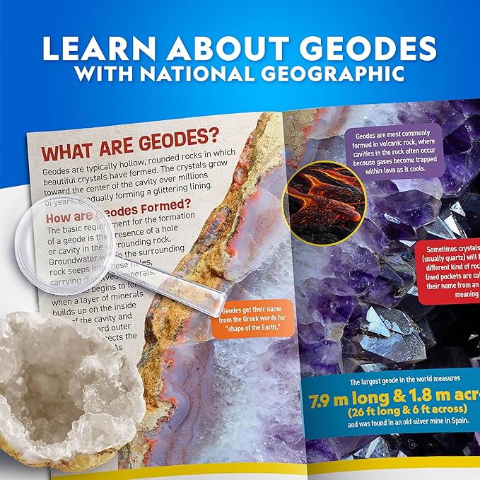 National Geographic Break Open 15 Premium Geodes for Kids - Science Kit with Goggles, Detailed Learning Guide, 3 Display Stands, Great STEM Science Toy & Educational Gift, Easter Basket Stuffers