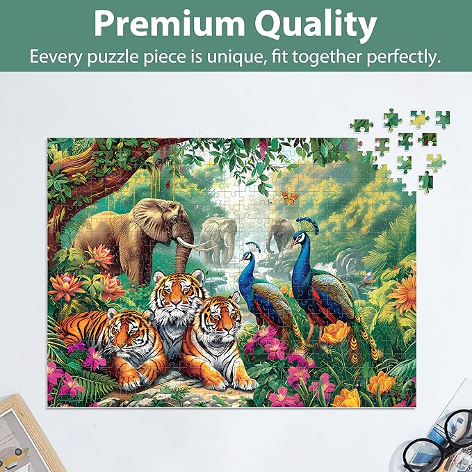 Jigsaw Puzzles for Adults 500 Pieces Puzzle Elephant Tiger Puzzle for Adults Elderly Puzzles Peacock Animal Puzzle 500, Home Decor Gift Family Game for Men Women Elders Seniors (20.5"x15")