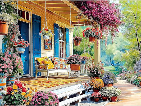 1000 Piece Jigsaw Puzzle for Adults Colorful Garden Vibrant Porch Scene, Puzzles with Letters on Back Adult Puzzles for Game Night (27.6" x 19.7")