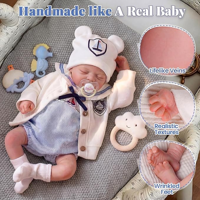 JIZHI Reborn Baby Dolls Boy - 20 Inch Cute Soft Realistic Newborn Baby Doll with Poseable Body, Real Life Baby Dolls with Accessories for 3+ Year Old Gifts, Pretend Play