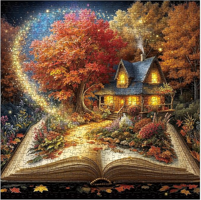 Magic Books Fall Scenic Puzzles for Adults 1000 Pieces Nature, Fantasy Flower Autumn Landscape Jigsaw Puzzles, Impossible Challenging Art Puzzle