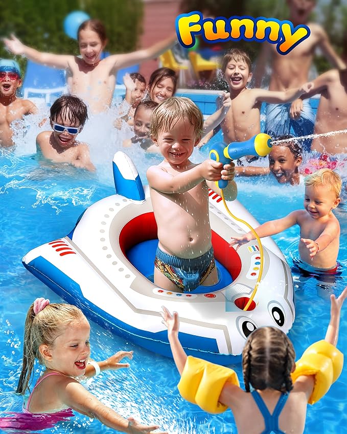 HopeRock Pool Floats Toys for Kids with Water Gun - Inflatable Ride-on Pool Toys for Kids Ages 3-8, Toddler Pool Float, Summer Outdoor Water Pool Games Toys for Boys and Girls