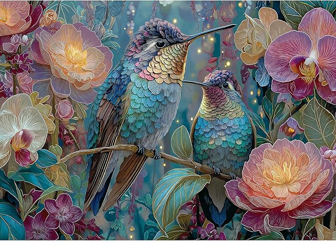 Puzzles for Adults 1000 Pieces, Hummingbird Flower Bird Nature, Animal 1000 Piece Puzzle for Adults Seniors, Jigsaw Puzzles 1000 Pieces with Letters on Back for Family Fun Gift, 1:1 Poster