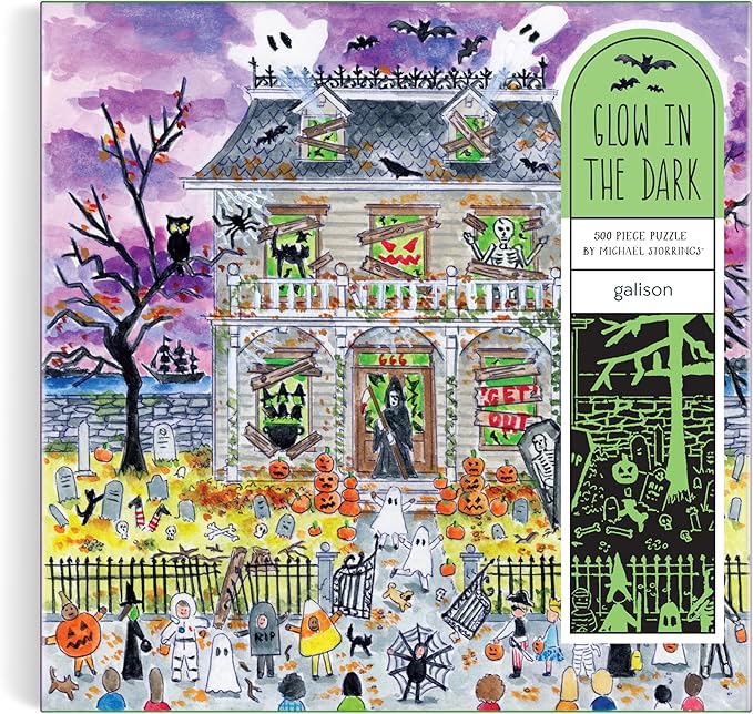 Galison Haunted House – 500 Piece Glow in The Dark Jigsaw Puzzle Featuring Spooky Artwork of A Haunted House