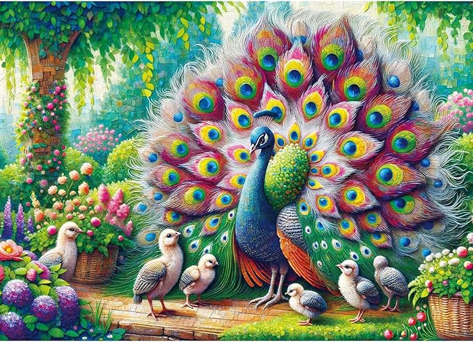 Peacock Family Jigsaw Puzzle, Bird Jigsaw Puzzles, Impossible Hard Difficult Challenging Puzzles for Adults 1000 Pieces, Home Decoration Puzzle, Interlock Perfectly No Dust
