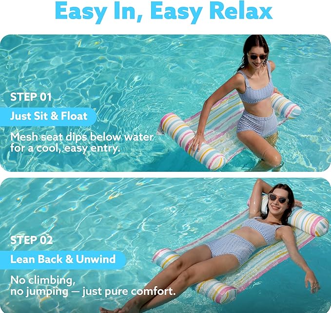 Sloosh 3 Pack 4-in-1 Inflatable Pool Floats - Water Hammock Lounges, Multi-Purpose Swimming Pool Accessories (Saddle, Lounge Chair, Drifter) for Pool, Lake, Outdoor, Beach