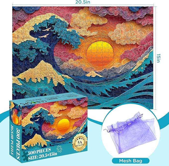 500 Piece Puzzles for Adults, Great Wave Jigsaw Puzzle, Unique Artwork, Recycled Cardboard Puzzle 500 Pieces Gift for Birthday, Home Decor, Fun for Family Entertainment Puzzle for Adults, 20.5 x15 in