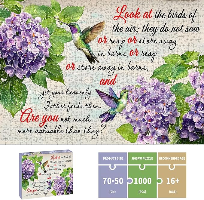Puzzles for Adults 1000 Pieces, Christian Bible Jigsaw Puzzles - Hummingbird's Whisper, Impossible Christian Bible Puzzle for Seniors Families, 27.56x19.69 Inches, 1:1 Poster, Letter on The Back