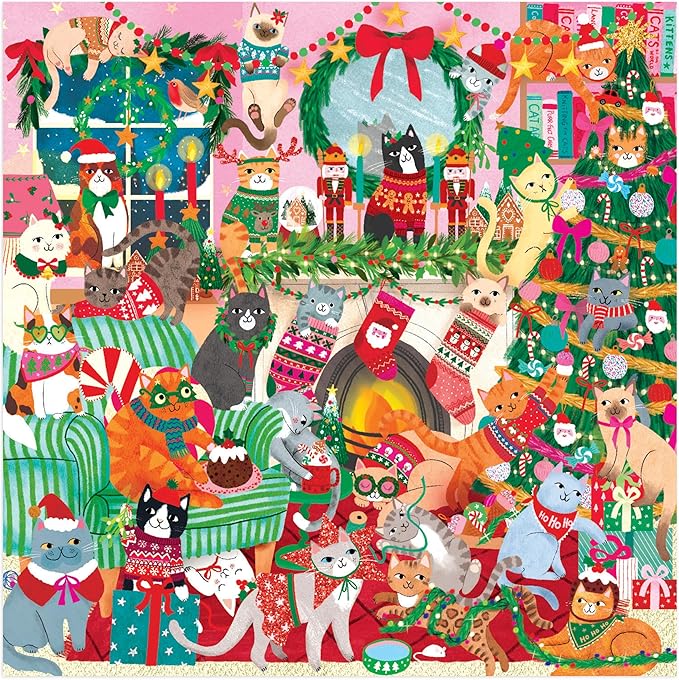 Mudpuppy Merry Catmas! – 500 Piece Family Jigsaw Puzzle with Colorful and Fun Illustrations of Christmas Themed Cats for Children Ages 8 and Up
