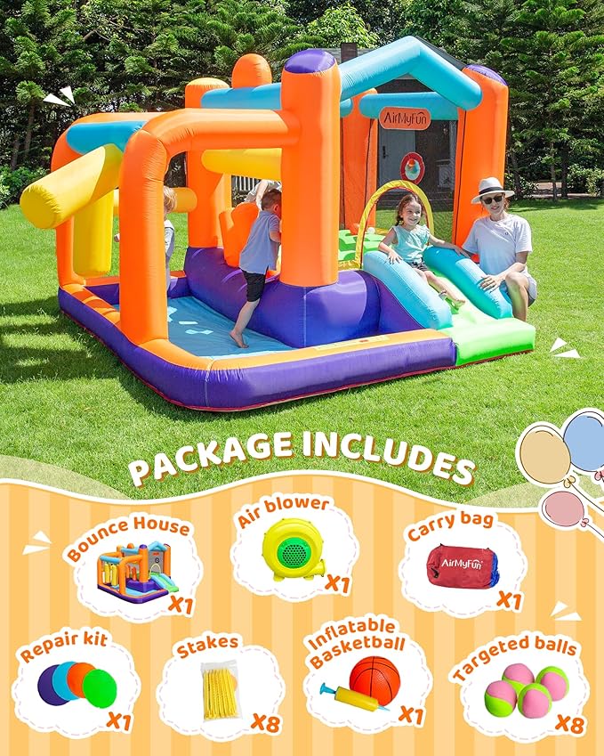Bounce House & Inflatable Castle for Kids - Heavy Duty Indoor/Outdoor Playground Fun with Jumping Area, Slide, Ball Pit & Backyard Castle