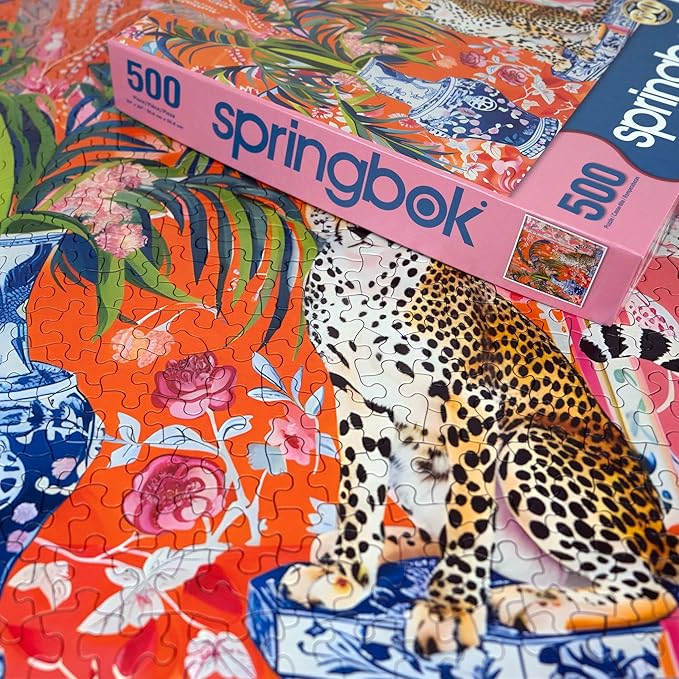 Springbok Cheetah and Ginger Jar 500 Piece Jigsaw Puzzle for Adults - Unique Cut Pieces - Made in USA