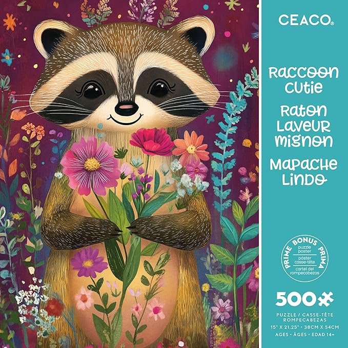Ceaco - JK Stewart - Raccoon Cutie - 500 Piece Jigsaw Puzzle - Relaxing and Fun Activity for Adults