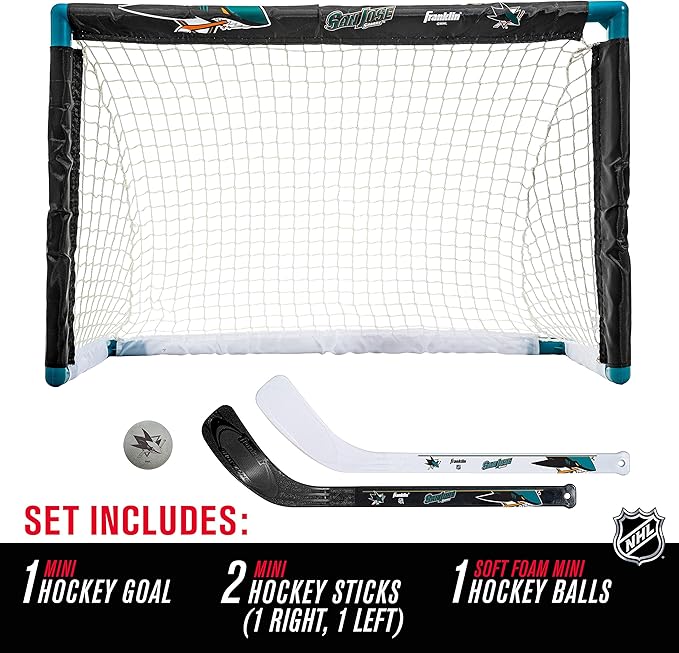Franklin Sports NHL Mini Hockey Set - Kids Indoor Knee Hockey Goal, Ball, + 2 Stick Combo - Youth Team Indoor Toy Set - Official - Ages 3+