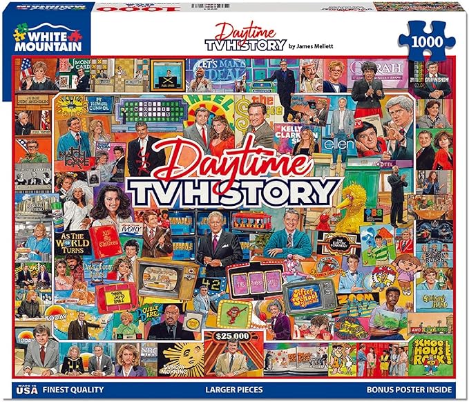 White Mountain 1000 Piece Jigsaw Puzzle Fun Retro Collage Puzzles with Large Pieces Gift for Adults and Family 24"x30" - Daytime TV History