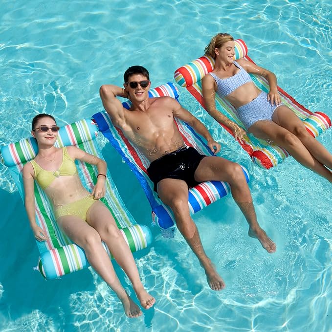 Sloosh 3 Pack 4-in-1 Inflatable Pool Floats - Water Hammock Lounges, Multi-Purpose Swimming Pool Accessories (Saddle, Lounge Chair, Drifter) for Pool, Lake, Outdoor, Beach