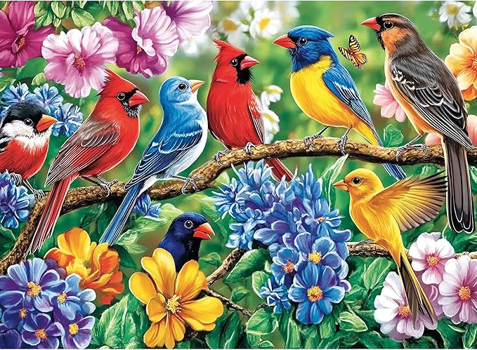 300 Piece Puzzles for Adults – Spring Colorful Birds & Blooming Flowers Jigsaw, Relaxing 300 Piece Puzzles for Adults Large Piece, for Puzzle Fans, Kids & Seniors (20.5" x 15")