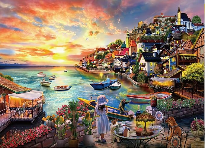 Summer Lake Jigsaw Puzzles for Adults 1000 Pieces, Sunset Landscapes Puzzles for Kids Teens Family Puzzle Toys Educational Intellectual Decompressing Challenging Fun Game Size 27" x 20"