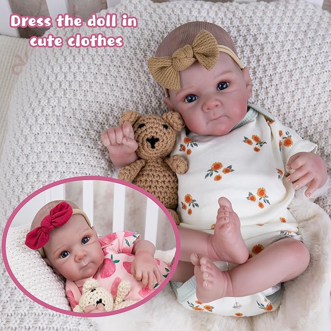 EKOKIZ 20 Inch Realistic Reborn Baby Doll Girl Lifelike Baby Dolls, Soft Cloth Body & Silicone Limbs Newborn Doll with Floral Outfit & Accessories, Gift Box for Kids 3+ & Collectors