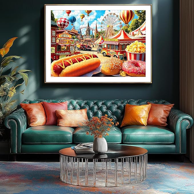 500 Pieces Puzzles for Adults, Amusement Park Jigsaw Puzzles with Food Trucks for Youths Family and Adults Fun Party Challenging Food Family Decoration (23 x 15 in)
