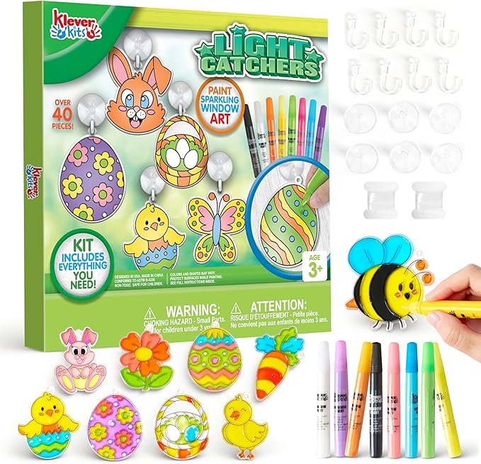 Klever Kits 18 Pcs Easter Suncatchers Crafts Set, Suncatcher Window Art Craft Kit for Kids Art & Home School Activities Party Favor Easter Party Supplies