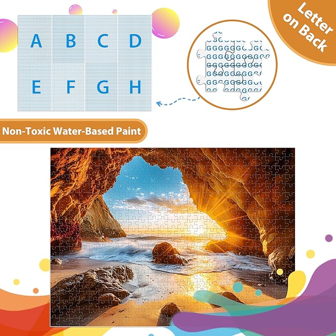 500 Pieces Puzzles for Adults Jigsaw Puzzle Beach Sea Cave Sunset Puzzle for Elderly, Recycled Paper Puzzle 500 Pieces, Art DIY Challenging Puzzle Family Game Gift for Friends, 20.5 x 15 in