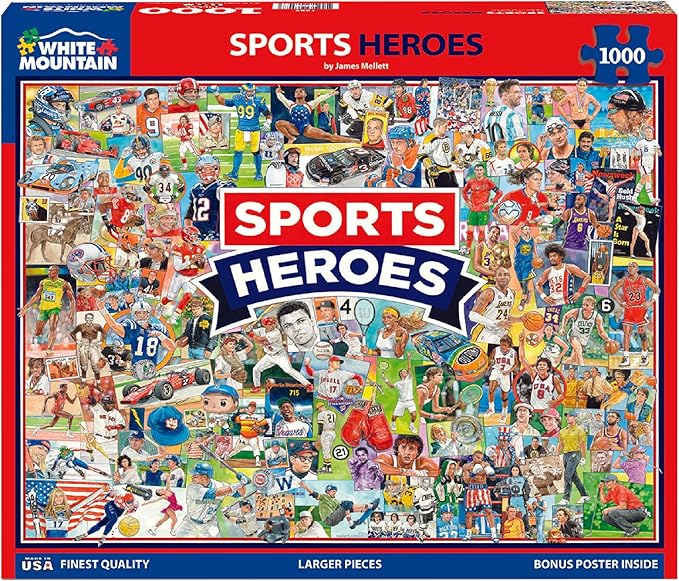 White Mountain 1000 Piece Jigsaw Puzzle Iconic Athletes Collage Puzzles with Large Pieces for Adults and Family 24"x30" - Sports Heroes