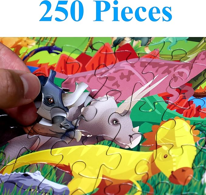 Think2Master Colorful Dinosaurs 250 Pieces Jigsaw Puzzle Puzzle. Great Gift. Size: 14.2” X 19.3””