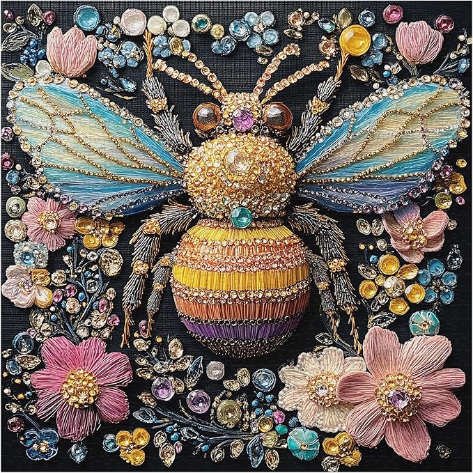 PICKFORU Jeweled Bee Jigsaw Puzzles 1000 Pieces, Diamonds Bumblebee Puzzles for Adults, Challenging Impossible Flowers Art Jigsaw Puzzle