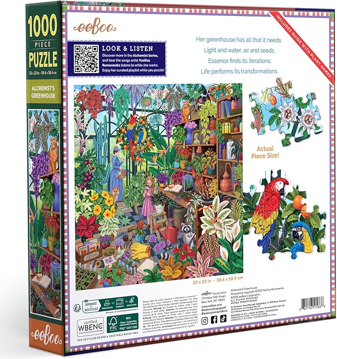 eeBoo 1000 Piece Puzzle - Alchemist's Greenhouse Jigsaw Puzzle for Adults, Square 23" x 23" Made with Recycled Board & Vegetable-Based Ink