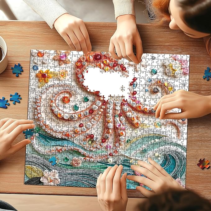 Puzzles for Adults 500 Pieces, Gem Octopus Impossible Hard Difficult Challenging Puzzles for Adults, Flowers Jigsaw Puzzle for Family Games Gift, 20 x 20 inch