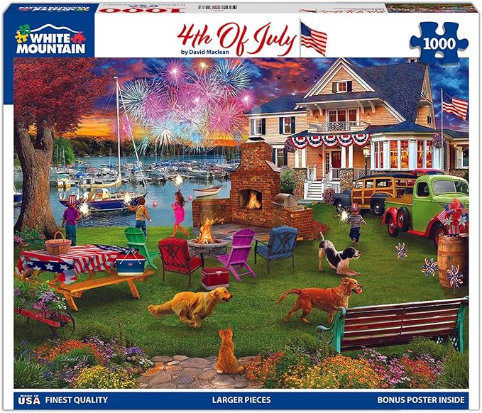 White Mountain 1000 Piece Jigsaw Puzzle Patriotic Summer Celebration Puzzles with Large Pieces for Adults and Family 24"x30" - 4th of July