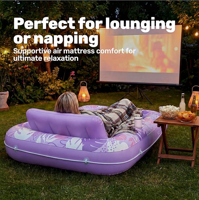 SLOOSH Inflatable Tanning Pool Lounger Float, 70" x 46" Pool Floats Adult with Pillow, 4 in 1 Suntan Tub Raft Floatie,Sunbathing Bed Lounge for Water Blow Up Ball Pit Party Gifts, L-Purple