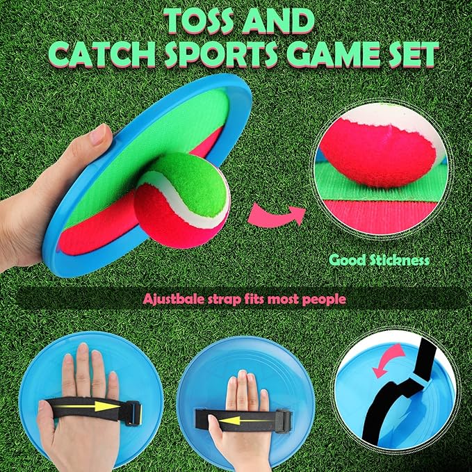 Charniol Kids Toys Toss and Catch Game Set Beach Game Outdoor Ball Sports Games Toss and Catch Ball Nylon Toys for Kids Adults(Pink, Green,Light Blue,12 Paddles 6 Balls)