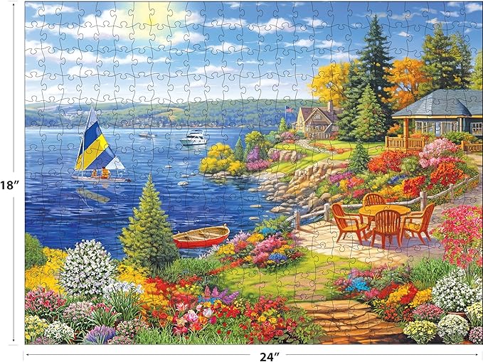 RoseArt - Kodak Premium 350 Piece Puzzle - Lakeshore Living, Serene Waterfront View Jigsaw Puzzle for Adults, 24" x 18" Finished Size