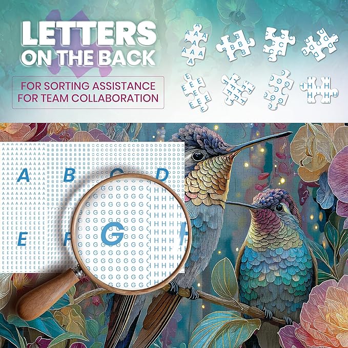 Puzzles for Adults 1000 Pieces, Hummingbird Flower Bird Nature, Animal 1000 Piece Puzzle for Adults Seniors, Jigsaw Puzzles 1000 Pieces with Letters on Back for Family Fun Gift, 1:1 Poster